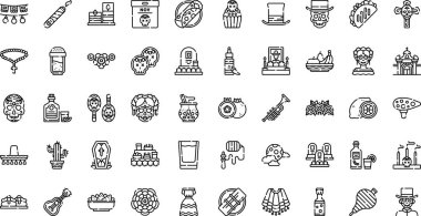 Dia de Muertos simgeleri Düzenlenebilir Vuruşla Yüksek Kalite Vektör Simgeleri Koleksiyonu. Profesyonel ve Yaratıcı Projeler için ideal.