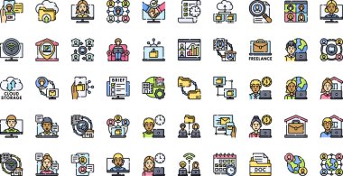 Düzenlenebilir Vuruşla Uzaktan Çalışan Yüksek Kalite Vektör Simgeleri Koleksiyonu. Profesyonel ve Yaratıcı Projeler için ideal.