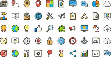 Seo Web simgeleri Yüksek Kaliteli Vektör Simgeleri Koleksiyonu Düzenlenebilir Vuruşlu. Profesyonel ve Yaratıcı Projeler için ideal.