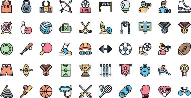 Spor ikonları... Düzenlenebilir Vuruşlu Yüksek Kaliteli Vektör Simgeleri Koleksiyonu. Profesyonel ve Yaratıcı Projeler için ideal.