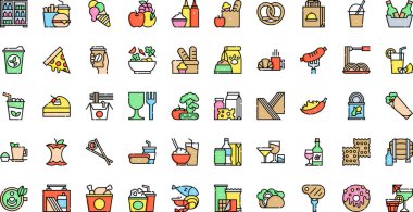 Yiyecek ve içecek ikonları... Düzenlenebilir Vuruşlu Yüksek Kaliteli Vektör Simgeleri Koleksiyonu. Profesyonel ve Yaratıcı Projeler için ideal.