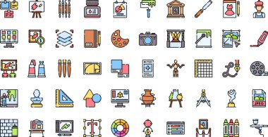 Sanat tasarım simgeleri Düzenlenebilir Vuruşlu Yüksek Kalite Vektör Simgeleri Koleksiyonu. Profesyonel ve Yaratıcı Projeler için ideal.