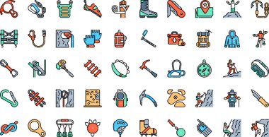 Kaya tırmanışı ikonları... Düzenlenebilir Vuruşlu Yüksek Kaliteli Vektör Simgeleri Koleksiyonu. Profesyonel ve Yaratıcı Projeler için ideal.