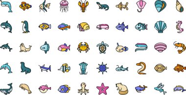 Su hayvanları Yüksek Kaliteli Vektör Simgeleri Koleksiyonunu Düzenlenebilir Vuruşla simgelerler. Profesyonel ve Yaratıcı Projeler için ideal.