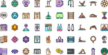 Uluslararası yoga ikonları Yüksek Kaliteli Vektör Simgeleri Koleksiyonu Düzenlenebilir Vuruşlar Günü. Profesyonel ve Yaratıcı Projeler için ideal.