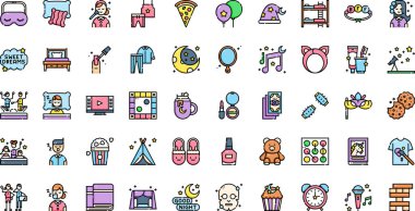 Yatıya kalma partisi simgeleri Düzenlenebilir Vuruşlu Yüksek Kaliteli Vektör Simgeleri Koleksiyonu. Profesyonel ve Yaratıcı Projeler için ideal.