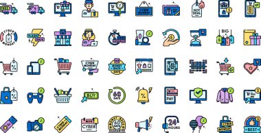 Düzenlenebilir Vuruşlu Siber Pazartesi Simgeleri Yüksek Kaliteli Vektör Simgeleri Koleksiyonu. Profesyonel ve Yaratıcı Projeler için ideal.