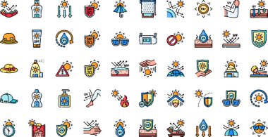 Güneş koruma simgeleri Düzenlenebilir Vuruşlu Yüksek Kalite Vektör Simgeleri Koleksiyonu. Profesyonel ve Yaratıcı Projeler için ideal.