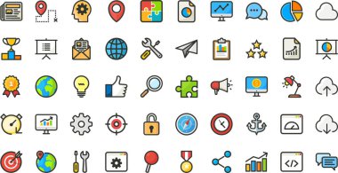 Seo Web simgeleri Yüksek Kaliteli Vektör Simgeleri Koleksiyonu Düzenlenebilir Vuruşlu. Profesyonel ve Yaratıcı Projeler için ideal.