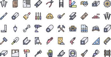 Düzenlenebilir Vuruşlu Yapılandırma malzemeleri ve araç simgeleri Yüksek Kalite Vektör Simgeleri Koleksiyonu. Profesyonel ve Yaratıcı Projeler için ideal.