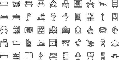 Mobilya ikonları Yüksek Kaliteli Vektör Simgeleri Koleksiyonu Düzenlenebilir Vuruşlu. Profesyonel ve Yaratıcı Projeler için ideal.