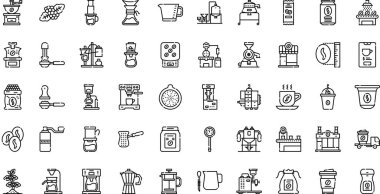 Düzenlenebilir Vuruşlu Yüksek Kaliteli Vektör Simgeleri Koleksiyonu kahve üretim ikonları. Profesyonel ve Yaratıcı Projeler için ideal.