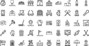 Golf simgeleri Yüksek Kaliteli Vektör Simgeleri Koleksiyonu Düzenlenebilir Vuruşlu. Profesyonel ve Yaratıcı Projeler için ideal.