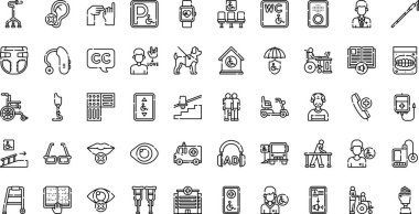 Engelli insanlar yardım simgeleri Düzenlenebilir Vuruşlu Yüksek Kalite Vektör Simgeleri Koleksiyonu. Profesyonel ve Yaratıcı Projeler için ideal.