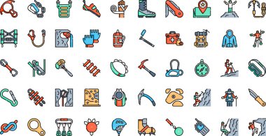 Kaya tırmanışı ikonları... Düzenlenebilir Vuruşlu Yüksek Kaliteli Vektör Simgeleri Koleksiyonu. Profesyonel ve Yaratıcı Projeler için ideal.