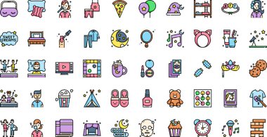 Yatıya kalma partisi simgeleri Düzenlenebilir Vuruşlu Yüksek Kaliteli Vektör Simgeleri Koleksiyonu. Profesyonel ve Yaratıcı Projeler için ideal.