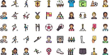 Kadın futbol takımı Yüksek Kaliteli Vektör Simgeleri Koleksiyonu ve Düzenlenebilir Darbe. Profesyonel ve Yaratıcı Projeler için ideal.