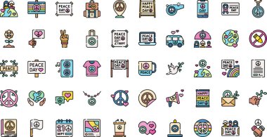 Uluslararası Barış Gününde Düzenlenebilir Vuruşlarla Yüksek Kalite Vektör Simgeleri Koleksiyonu. Profesyonel ve Yaratıcı Projeler için ideal.