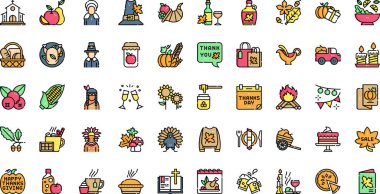 Şükran Günü ikonları Yüksek Kaliteli Vektör Simgeleri Koleksiyonu ve Düzenlenebilir Darbe. Profesyonel ve Yaratıcı Projeler için ideal.