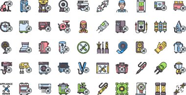 Aygıt tamir simgeleri.. Düzenlenebilir Vuruşlu Yüksek Kaliteli Vektör Simgeleri Koleksiyonu. Profesyonel ve Yaratıcı Projeler için ideal.