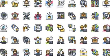 Düzenlenebilir Vuruşla Uzaktan Çalışan Yüksek Kalite Vektör Simgeleri Koleksiyonu. Profesyonel ve Yaratıcı Projeler için ideal.