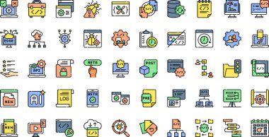 Bilgisayar programlama simgeleri... Düzenlenebilir Vuruşlu Yüksek Kaliteli Vektör Simgeleri Koleksiyonu. Profesyonel ve Yaratıcı Projeler için ideal.