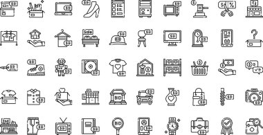 İkinci el depolama simgeleri Yüksek Kaliteli Vektör Simgeleri Koleksiyonu Düzenlenebilir Vuruşlu. Profesyonel ve Yaratıcı Projeler için ideal.