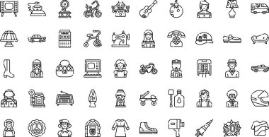 Altmışların simgeleri Yüksek Kaliteli Vektör Simgeleri Koleksiyonu Düzenlenebilir Vuruşlu. Profesyonel ve Yaratıcı Projeler için ideal.