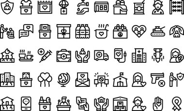 Düzenlenebilir Vuruşla İnsani Yardım Simgeleri Yüksek Kalite Vektör Simgeleri Koleksiyonu. Profesyonel ve Yaratıcı Projeler için ideal.