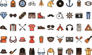 Hipster style icons High-Quality Vector Icons Collection with Editable Stroke. Ideal for Professional and Creative Projects. clipart