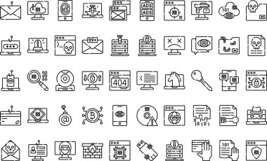 Siber Suçlar Yüksek Kaliteli Vektör Simgeleri Koleksiyonu ve Düzenlenebilir Darbe. Profesyonel ve Yaratıcı Projeler için ideal.