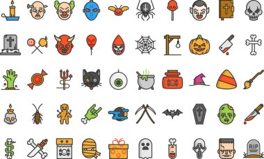 Cadılar Bayramı ikonları Yüksek Kaliteli Vektör Simgeleri Koleksiyonu Düzenlenebilir Vuruşlu. Profesyonel ve Yaratıcı Projeler için ideal.