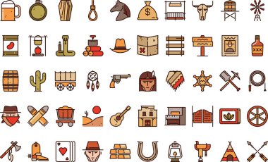 Vahşi Batı simgeleri Yüksek Kaliteli Vektör Simgeleri Koleksiyonu Düzenlenebilir Vuruşlar. Profesyonel ve Yaratıcı Projeler için ideal.