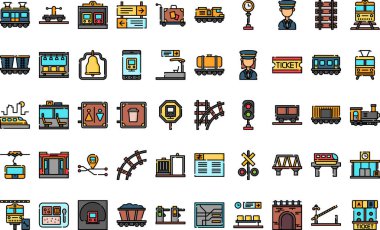 Demiryolu simgeleri Düzenlenebilir Vuruşlu Yüksek Kaliteli Vektör Simgeleri Koleksiyonu. Profesyonel ve Yaratıcı Projeler için ideal.