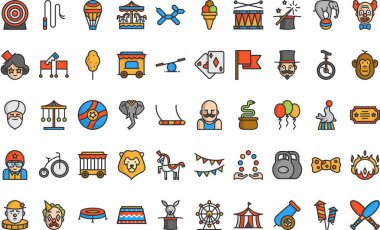 Düzenlenebilir Vuruşlu Sirk Simgeleri Yüksek Kaliteli Vektör Simgeleri Koleksiyonu. Profesyonel ve Yaratıcı Projeler için ideal.