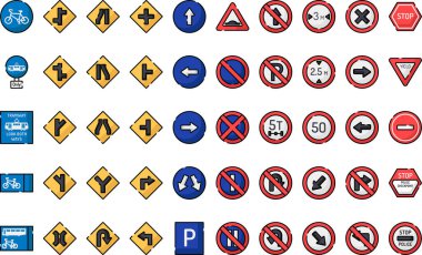 Trafik işaretleri, Düzenlenebilir Vuruşlu Yüksek Kaliteli Vektör Simgeleri Koleksiyonu simgeleri. Profesyonel ve Yaratıcı Projeler için ideal.
