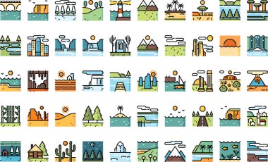 Peyzaj simgeleri Düzenlenebilir Vuruşlu Yüksek Kalite Vektör Simgeleri Koleksiyonu. Profesyonel ve Yaratıcı Projeler için ideal.