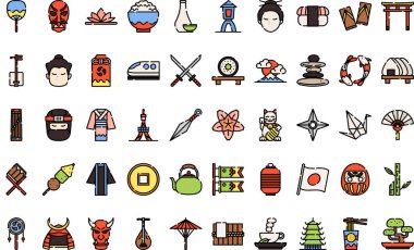 Japonya Yüksek Kaliteli Vektör Simgeleri Koleksiyonunu Düzenlenebilir Vuruşla Simgeler. Profesyonel ve Yaratıcı Projeler için ideal.