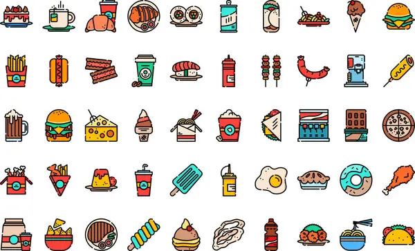 Fast food ikonları Yüksek Kaliteli Vektör Simgeleri Koleksiyonu Düzenlenebilir Vuruşlu. Profesyonel ve Yaratıcı Projeler için ideal.