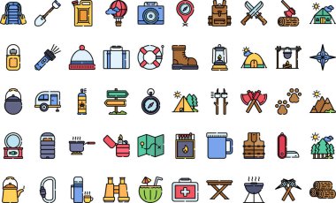 Kamp simgeleri Yüksek Kaliteli Vektör Simgeleri Koleksiyonu Düzenlenebilir Vuruşla. Profesyonel ve Yaratıcı Projeler için ideal.
