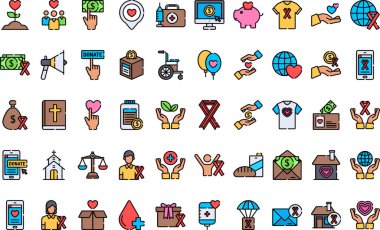 Charity simgeleri: Düzenlenebilir Vuruşlu Yüksek Kaliteli Vektör Simgeleri Koleksiyonu. Profesyonel ve Yaratıcı Projeler için ideal.