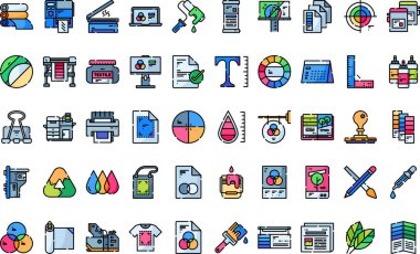 Düzenlenebilir Vuruşla Yüksek Kalite Vektör Simgeleri Koleksiyonu Yazdırılıyor. Profesyonel ve Yaratıcı Projeler için ideal.
