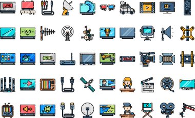 Televizyon simgeleri Yüksek Kaliteli Vektör Simgeleri Düzenlenebilir Vuruşlu Koleksiyonu. Profesyonel ve Yaratıcı Projeler için ideal.