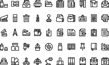 Kırtasiye simgeleri Düzenlenebilir Vuruşlu Yüksek Kalite Vektör Simgeleri Koleksiyonu. Profesyonel ve Yaratıcı Projeler için ideal.