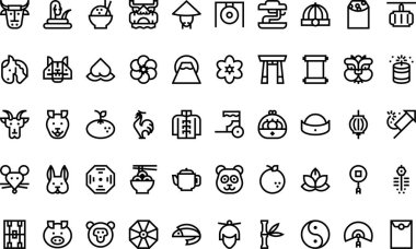 Düzenlenebilir Vuruşlu Çin-Yeni Yıl Yüksek Kalite Vektör Simgeleri Koleksiyonu. Profesyonel ve Yaratıcı Projeler için ideal.