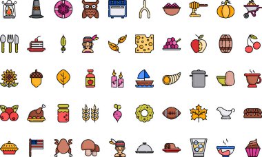 Şükran Günü ikonları Yüksek Kaliteli Vektör Simgeleri Koleksiyonu ve Düzenlenebilir Darbe. Profesyonel ve Yaratıcı Projeler için ideal.