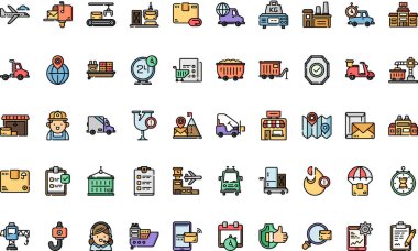 Düzenlenebilir Vuruşlu Yüksek Kaliteli Lojistik Vektör Simgeleri Koleksiyonu. Profesyonel ve Yaratıcı Projeler için ideal.