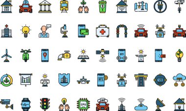 Düzenlenebilir Vuruşlu Akıllı Şehir Yüksek Kaliteli Vektör Simgeleri Koleksiyonu. Profesyonel ve Yaratıcı Projeler için ideal.