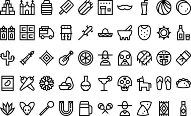 Meksika ikonları Yüksek Kaliteli Vektör Simgeleri Düzenlenebilir Vuruşlar Koleksiyonu. Profesyonel ve Yaratıcı Projeler için ideal.