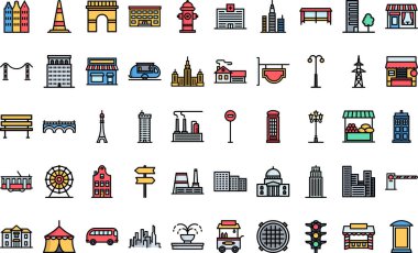 Şehir simgeleri Yüksek Kalite Vektör Simgeleri Düzenlenebilir Vuruşlar Koleksiyonu. Profesyonel ve Yaratıcı Projeler için ideal.